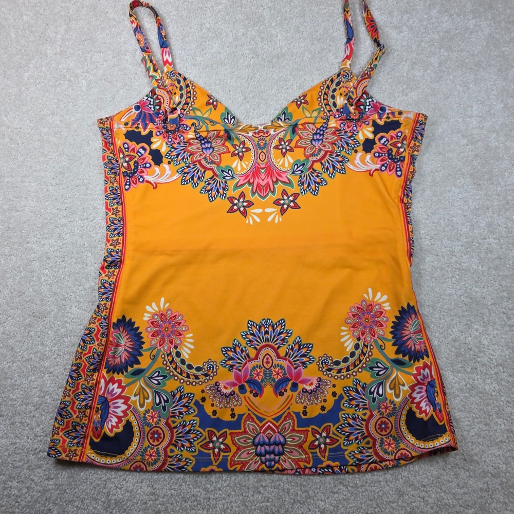 Hale Bob Camisole Women XS Orange Paisley Floral Stretch V-Neck Top Boho